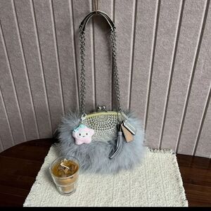 Vintage Coach Gray Ostrich Feather Chain Shoulder Bag